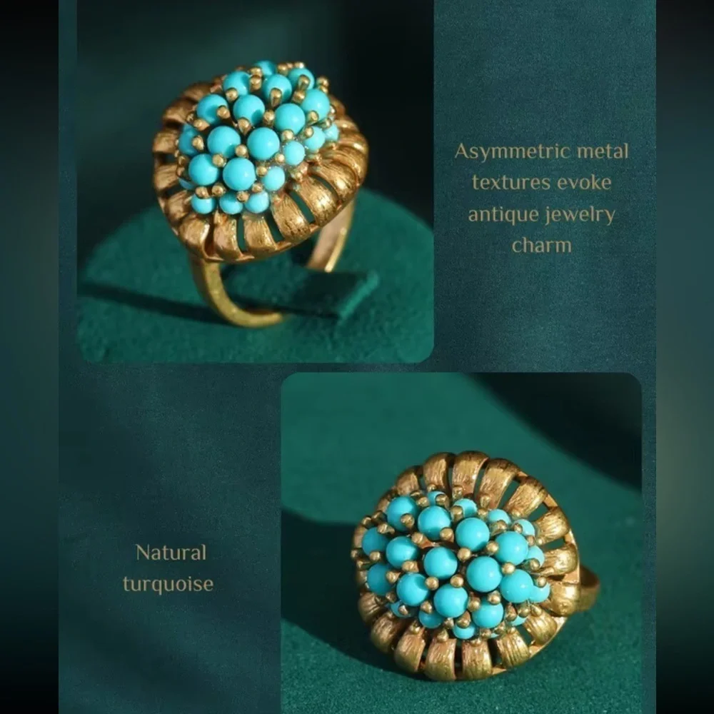 Golden Age Victorian Turquoise Treasure Antique Brass Masterpiece Ring